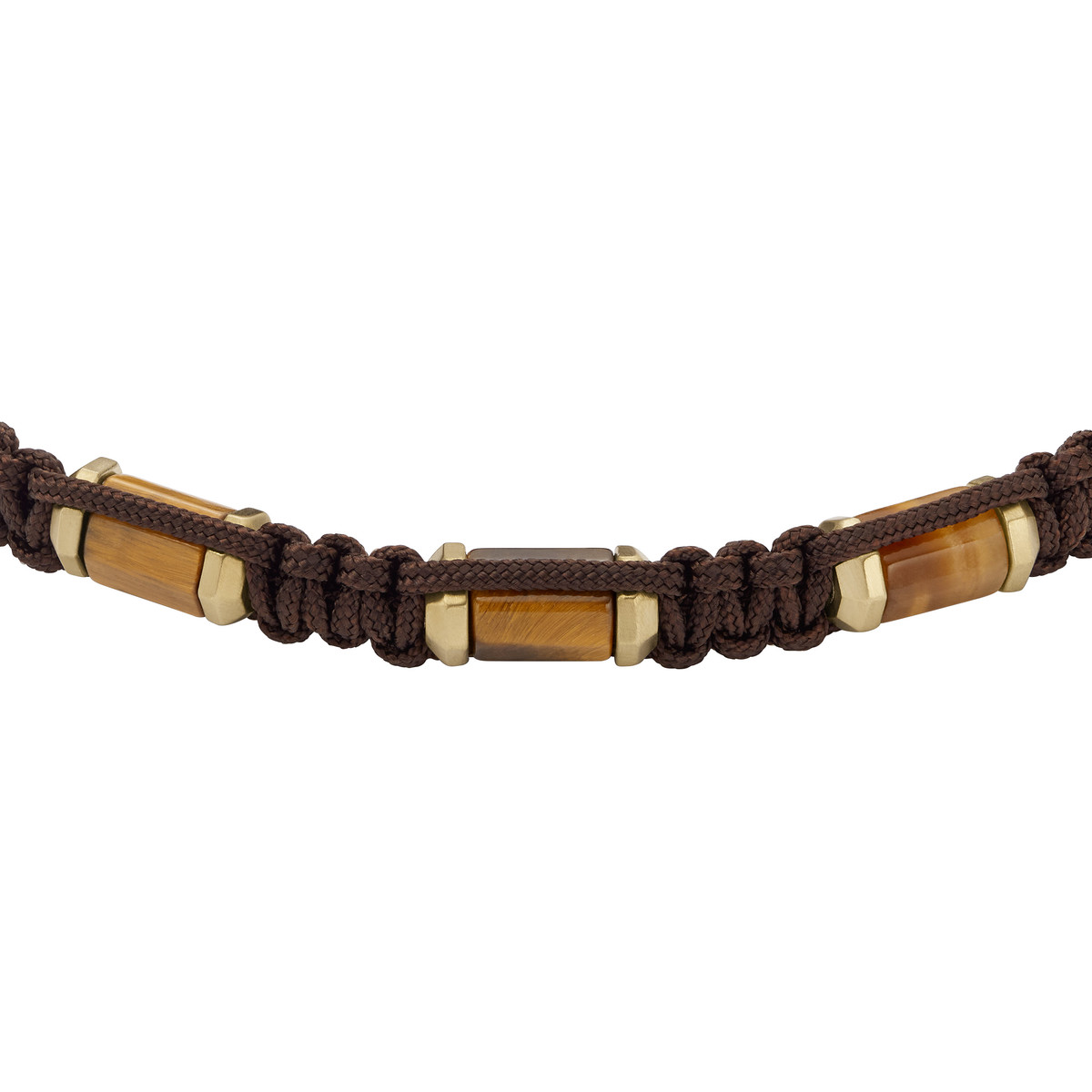 Bracelet FOSSIL acier inoxydable doré cordon brun et oeil de tigre