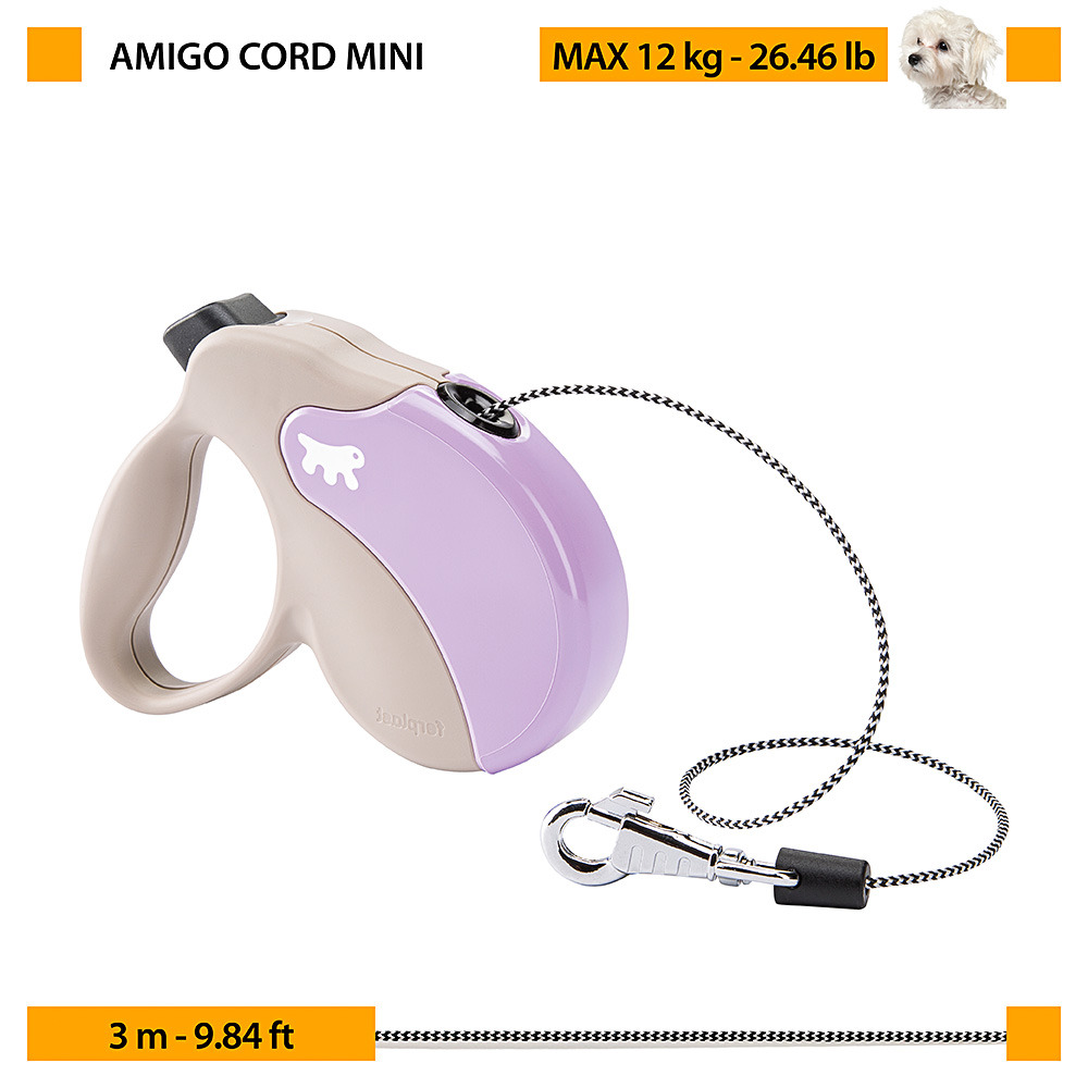 Laisse rétractable pour chiens amigo cord mini, cordon, 3 mètres, max 12 kg, bleu