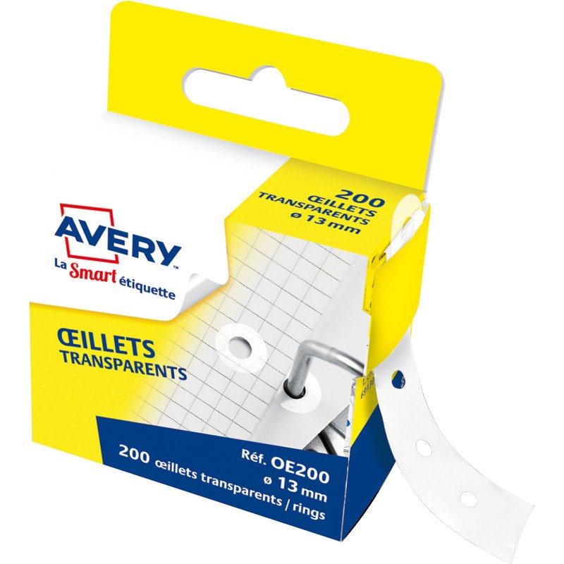 Oeillet de renfort Avery transparents diamètre 13 mm - Boite de 200