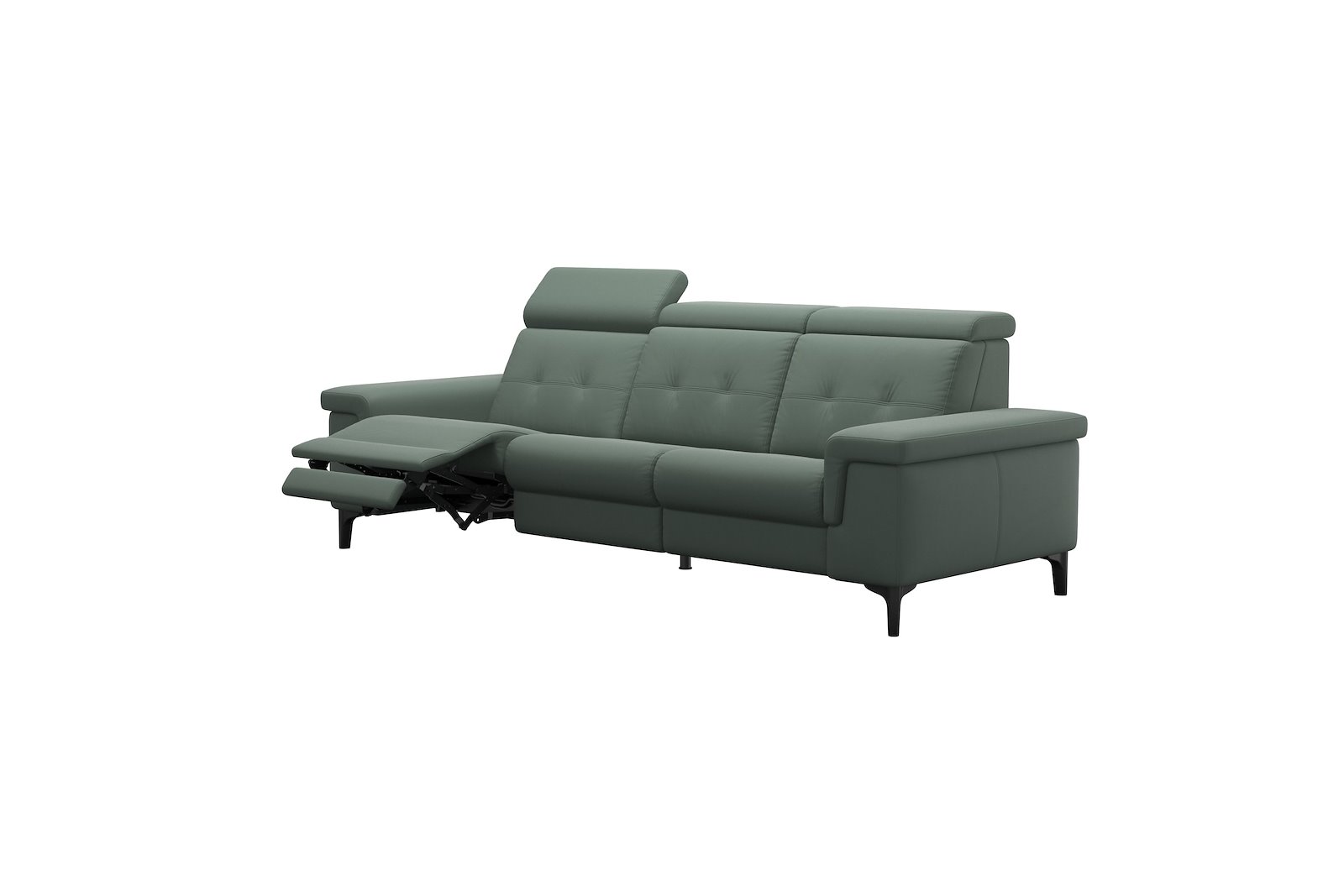 Anna 3-seter (PMM) Hud Paloma Sage Green med A2 arm og polerte organiske sort alu ben, 14 cm. (Power-Manual-Manual)