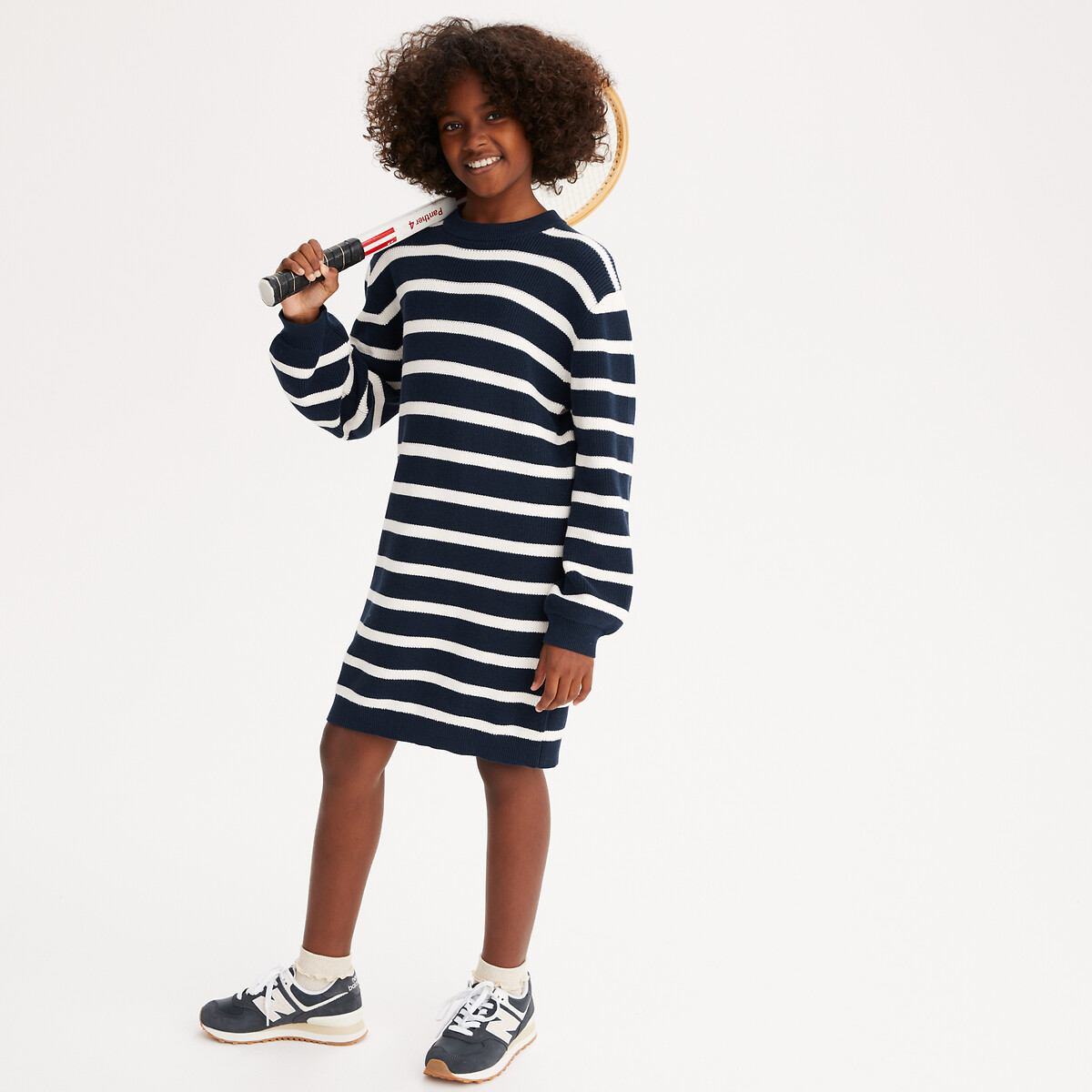 COLEÇÃO LA REDOUTE<br>Vestido reto listrado com mangas compridas em malha