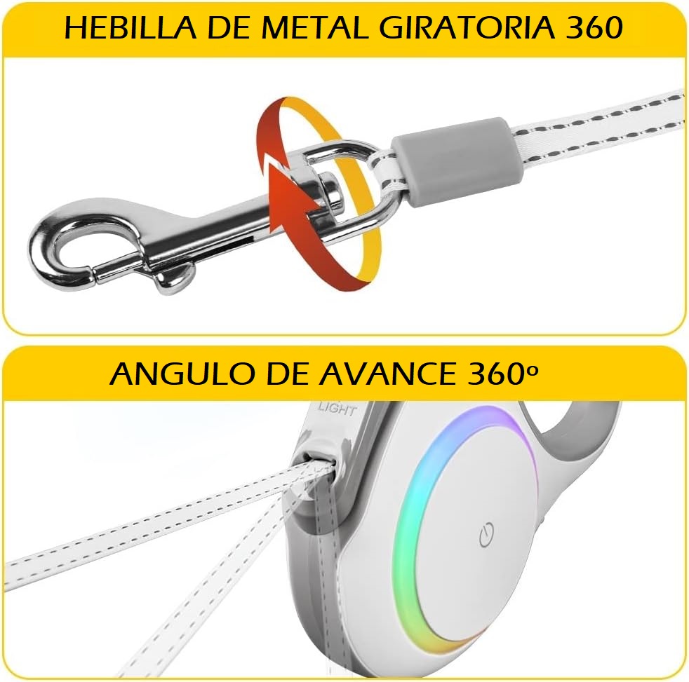 Guia extensível para cães FIDA com LED