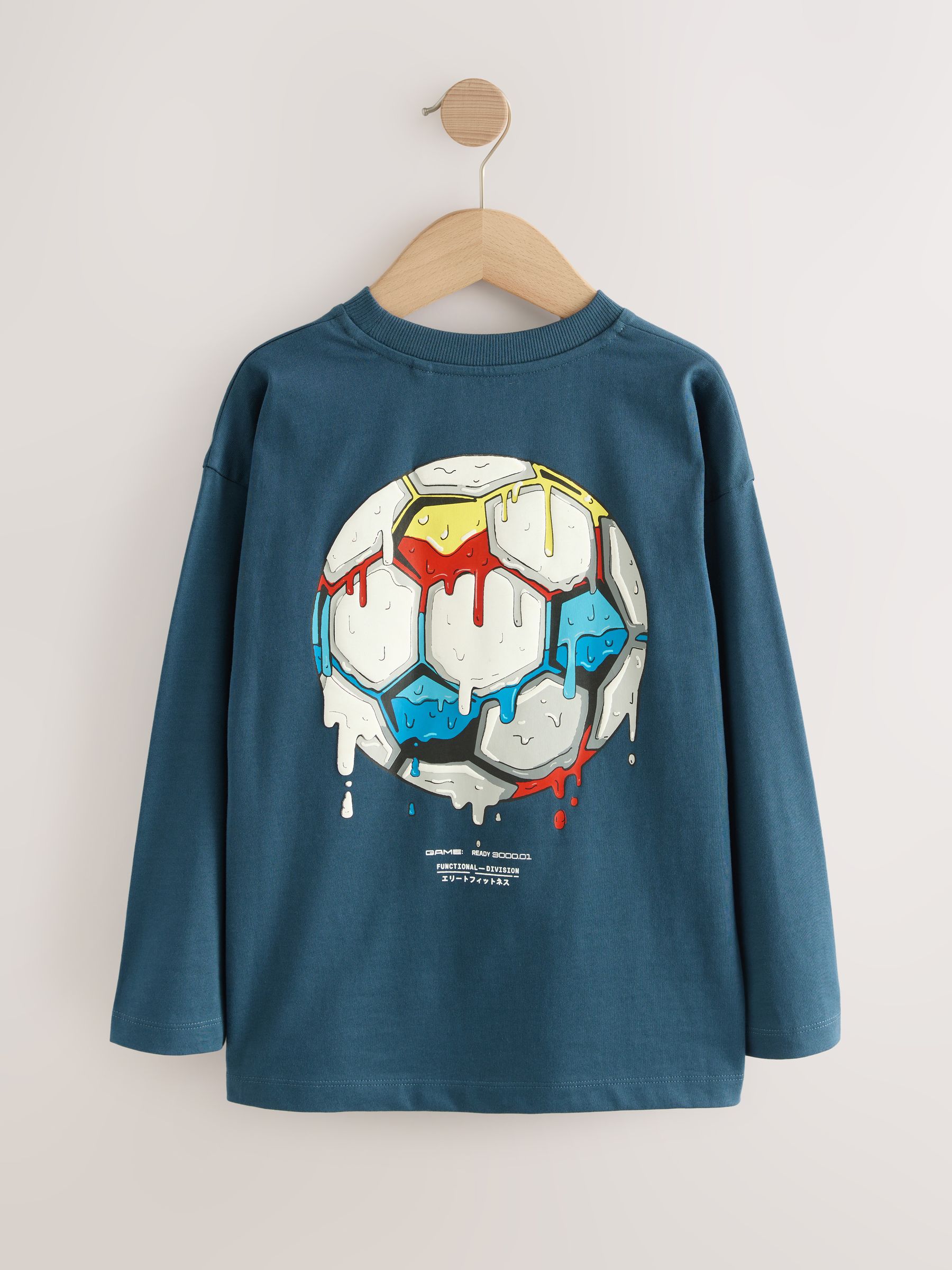 Middelblauw voetbal - Relaxed Fit Graphic Long Sleeve Cotton T-Shirt (3-16yrs)