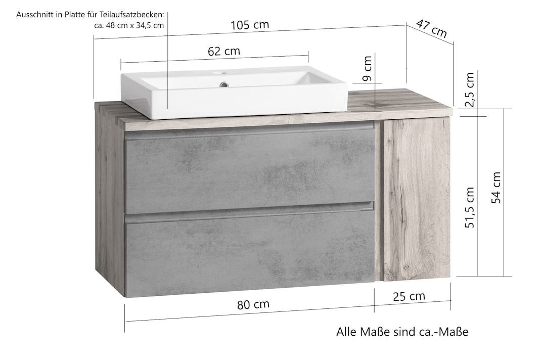 Waschtisch Gent hellgrau B/H/T105x65,5x47 cm