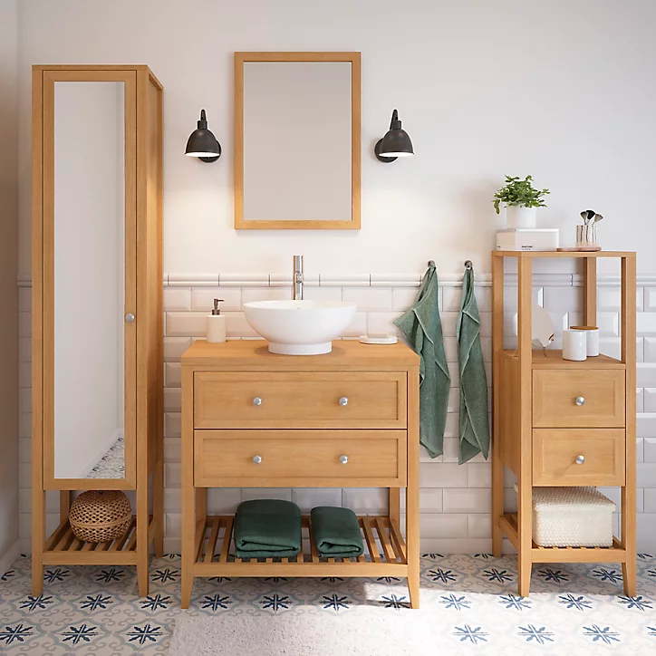 Plan de toilette GoodHome Perma placage chêne 80 cm