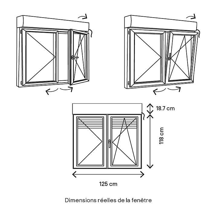 Fenêtre PVC 2 vantaux oscillo-battant + volet roulant électrique GoodHome blanc - l.120 x h.115 cm