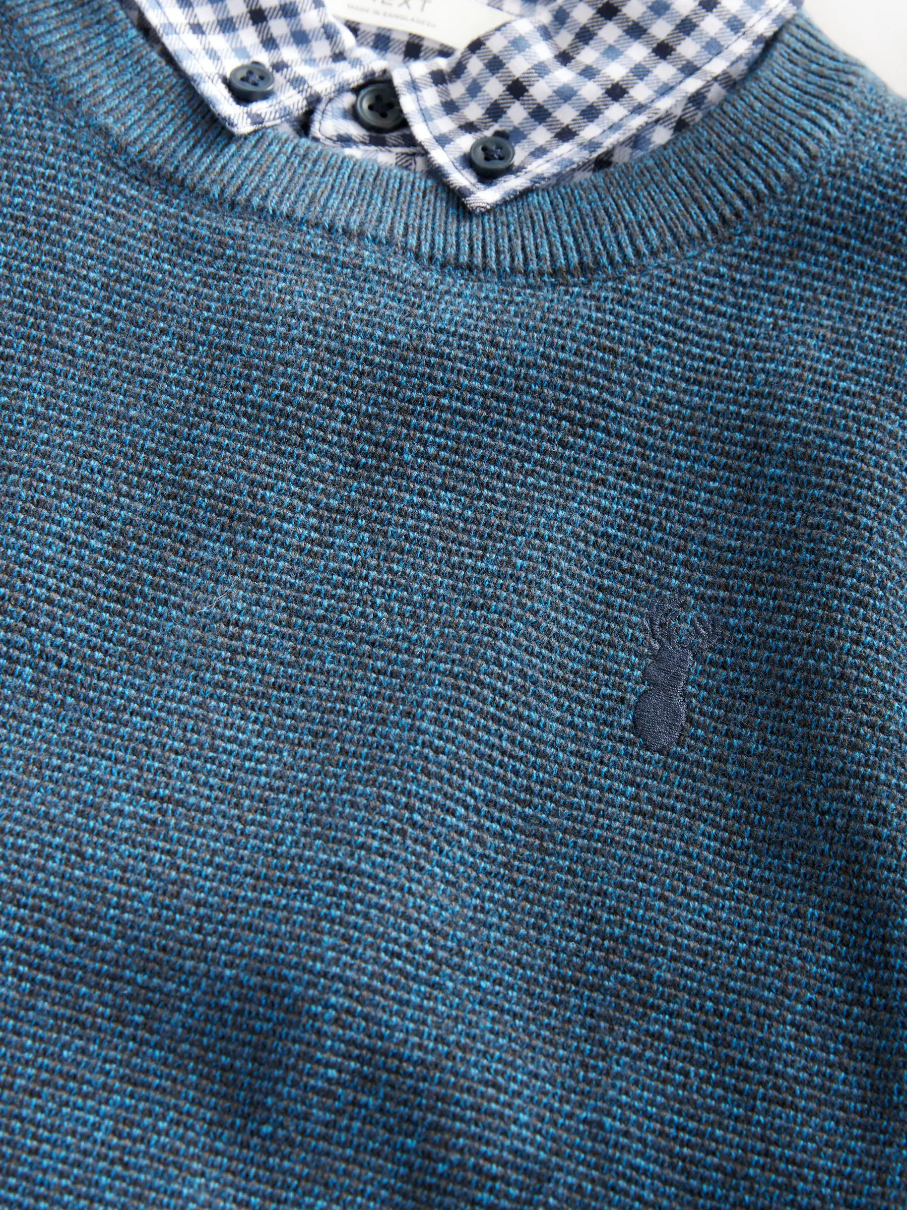 Marineblauw - Geruit overhemd en Trui met Ronde hals van 100% Katoen (3-16jr)