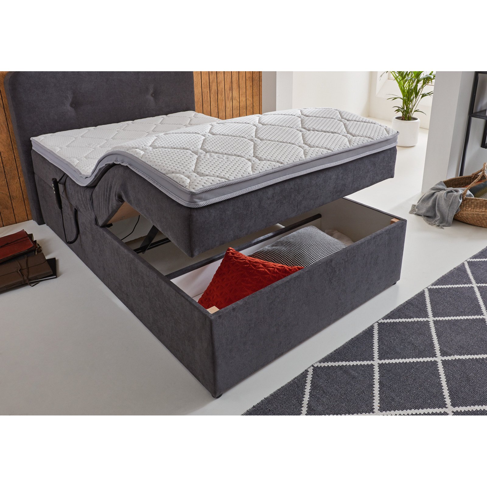 Boxspringbett Martin Stoff dunkelgrau 120 x 200