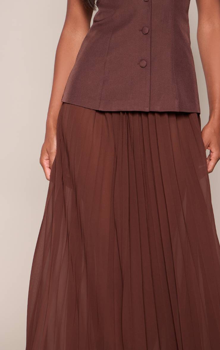 Chocolat Robe Maxi Plissée En Mousseline Avec Corsage Sans Manches En Tissu Tissé