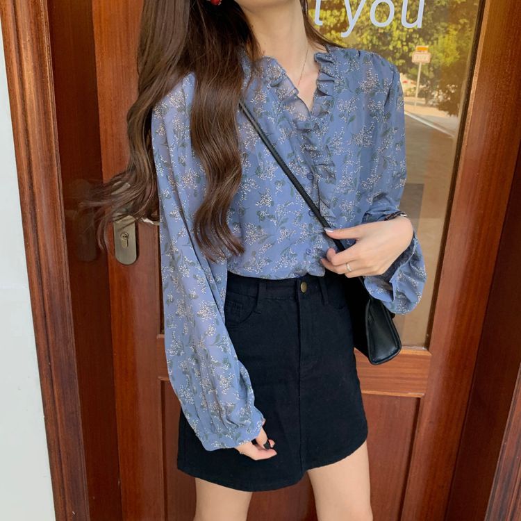 Moon City - Blouse met geplooide bloemenprint van chiffon