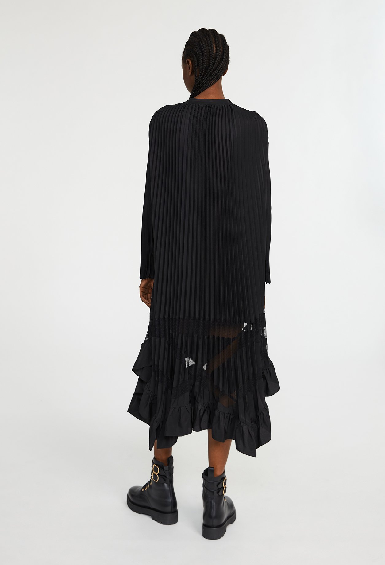 Robe midi plissee asymetrique noire