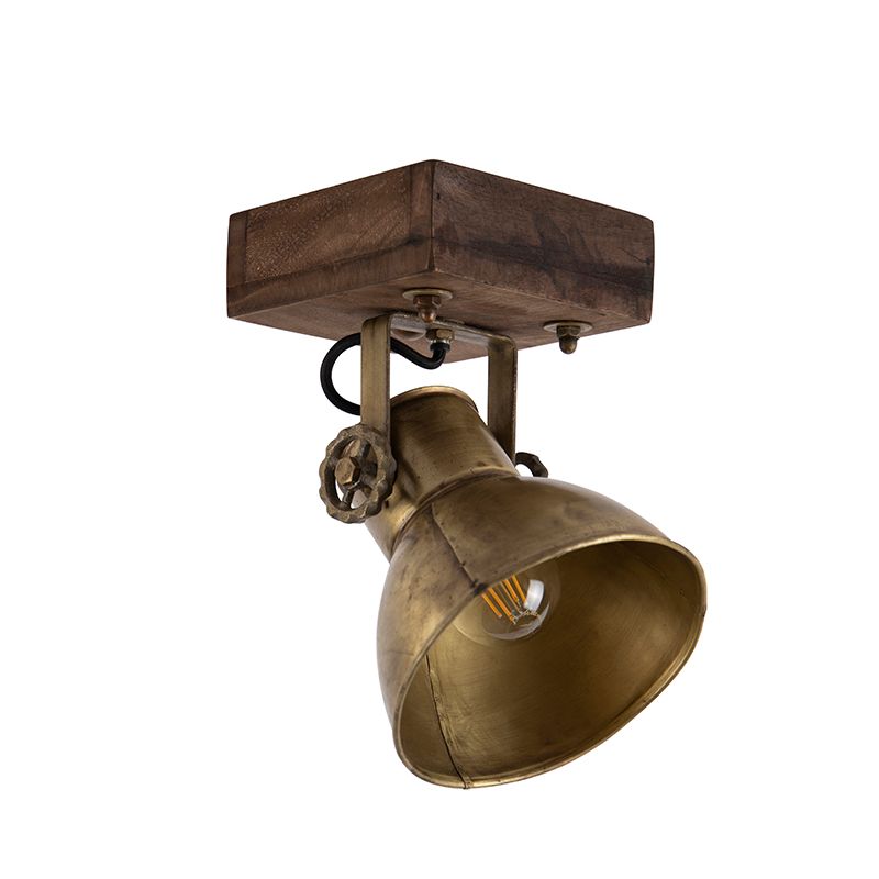 Smart plafondspot brons met hout 18 cm incl. Wifi A60 - Mangoes