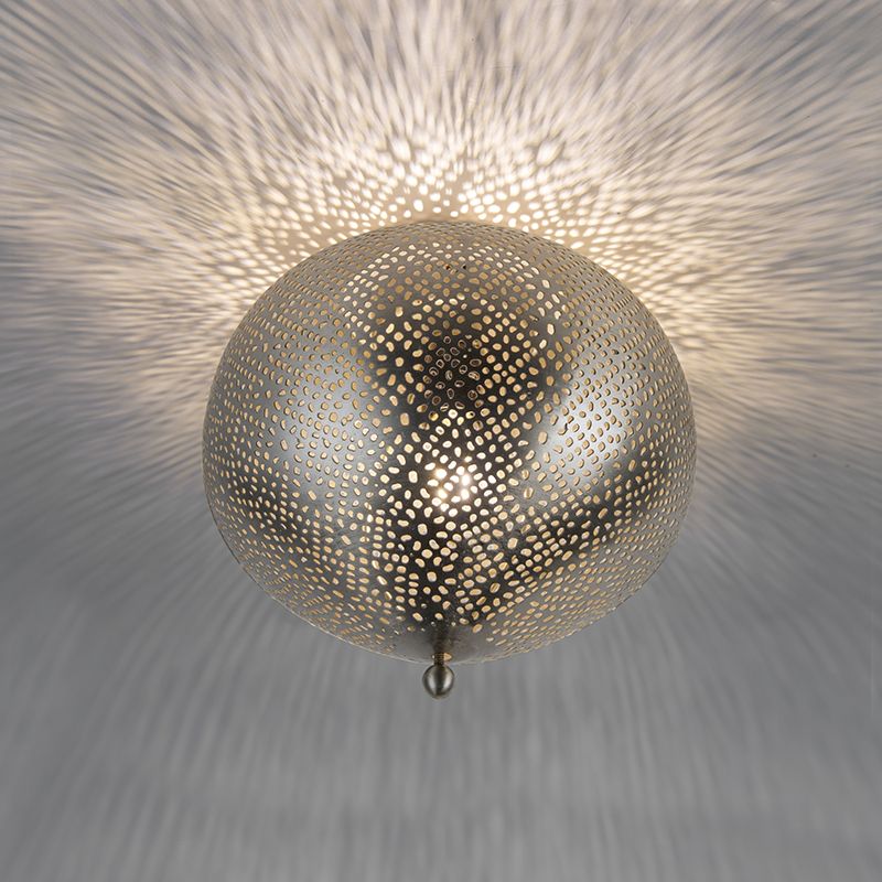 Oosterse plafondlamp staal met lichteffect - Sinbad