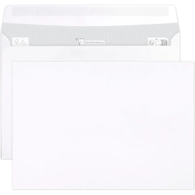 Enveloppe Clairefontaine 90 g/m² blanche sans fenêtre avec bande de protection - Boîte de 500