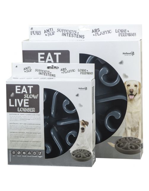 Eat Slow Live Longer Anti-Schrok Voerbak Grijs - Hondenvoerbak