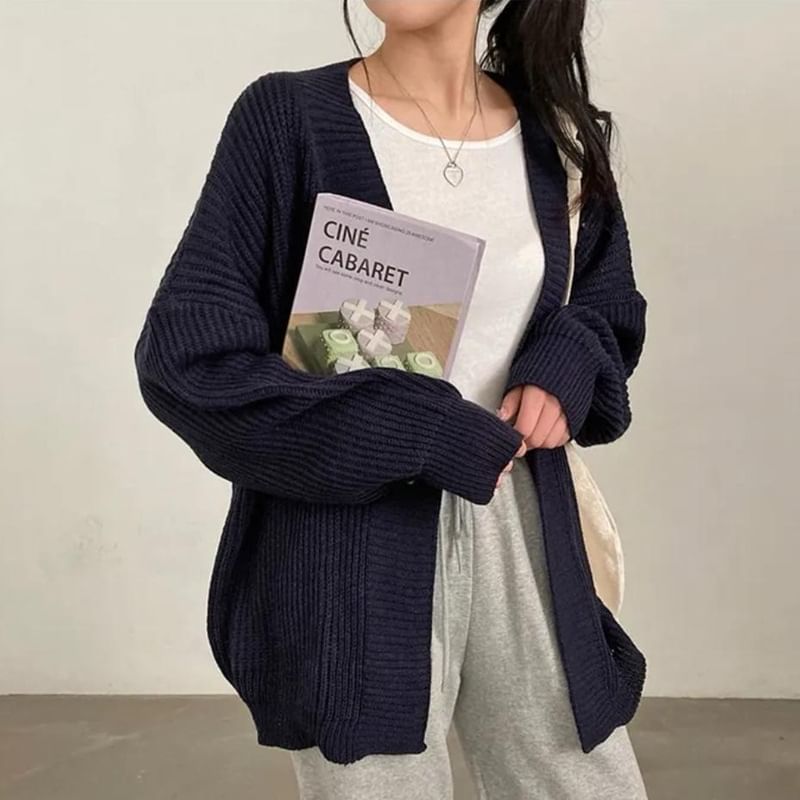 HYAKU - Effen geribbeld vest met open voorkant