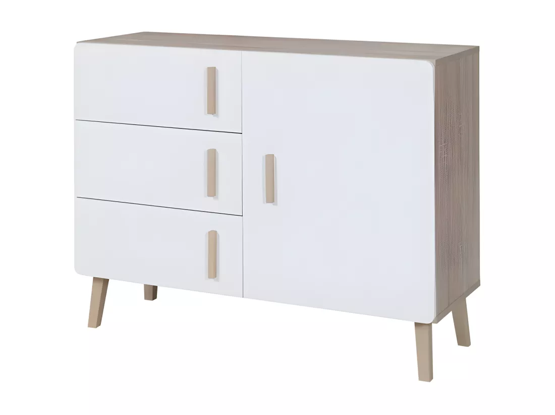 Petit buffet OSLO - Style scandinave - Coloris chêne et blanc - 100 x 78 x 40 cm