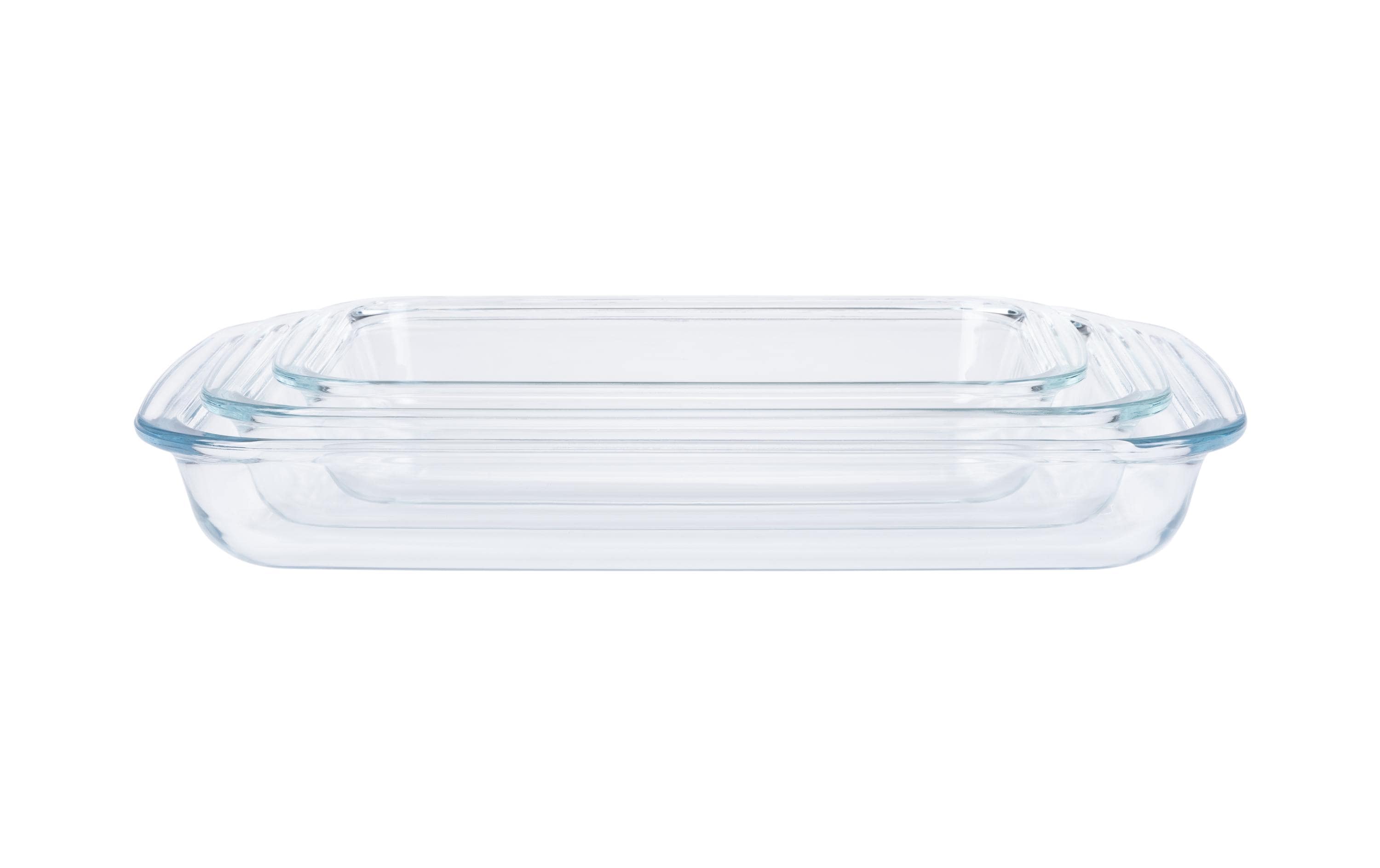 Auflaufform-Set Glas, 3 Stück, EckigOfen- und spülmaschinenfeste Auflaufformen