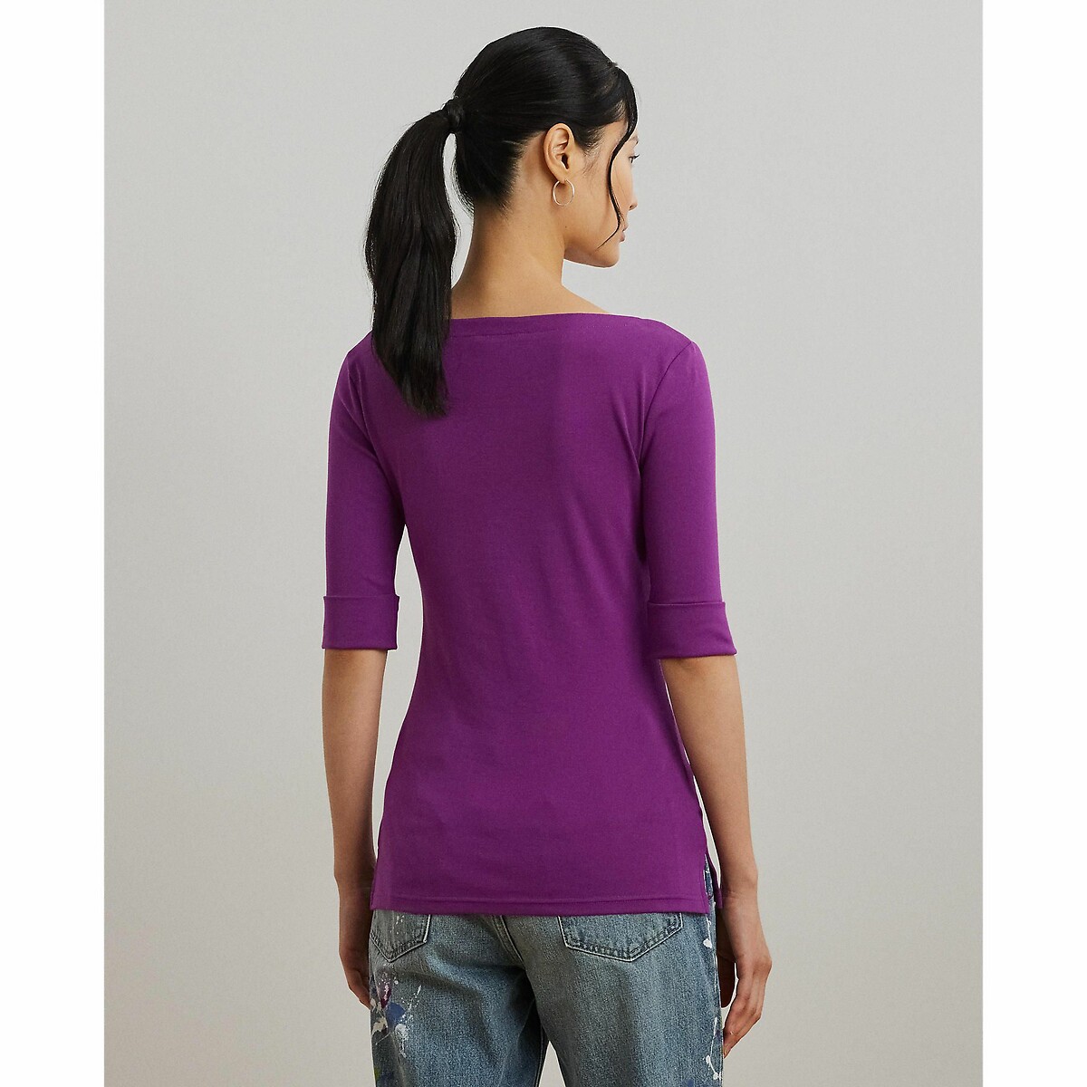 LAUREN RALPH LAUREN<br>Camiseta com decote canoa e mangas curtas