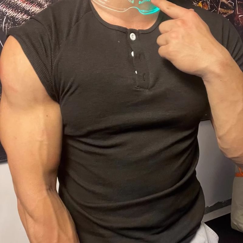 fluffush - Henley effen geribbeld T-shirt met korte mouwen