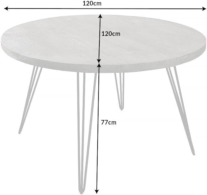 Riess Ambiente Runder Esstisch Scorpion 120cm grau Mango Massivholz Schwarze Metallbeine Hairpin Legs, stylischer Esstisch für Dein Esszimmer