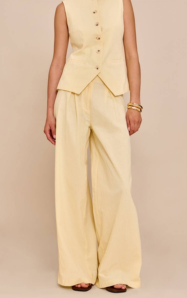Butter Yellow Pantalon Large Plissé Effet Lin Ensemble Coordonné