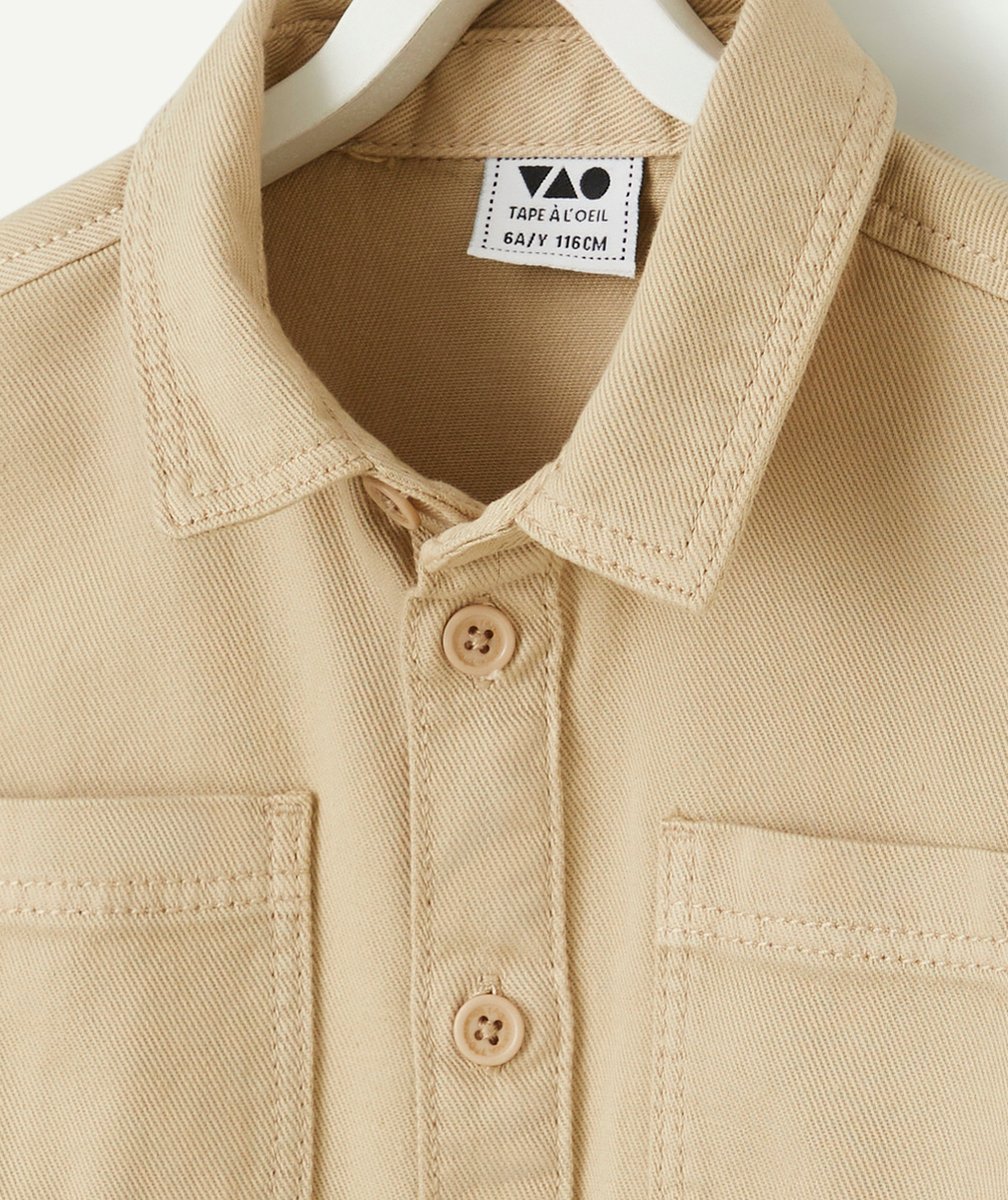 CHEMISE MANCHES LONGUES GARÇON EN VISCOSE RESPONSABLE BEIGE EFFET DENIM