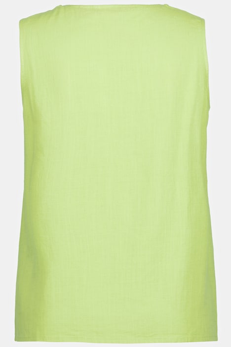 Top, drapierte Ausschnitte, Rundhals, ärmellos, Leinenmix