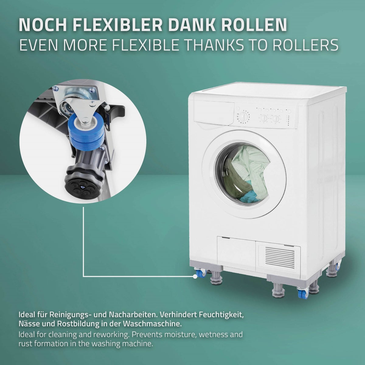 ML-Design Mobiele Wasmachine Basis, Wasmachine Voetstuk met 8 Voeten en 4 Wielen, Verstelbare Basisbreedte 43-66cm, Hoogte 10-13cm, Antislip Wasmachine Voetstuk voor Koelkast en Droger