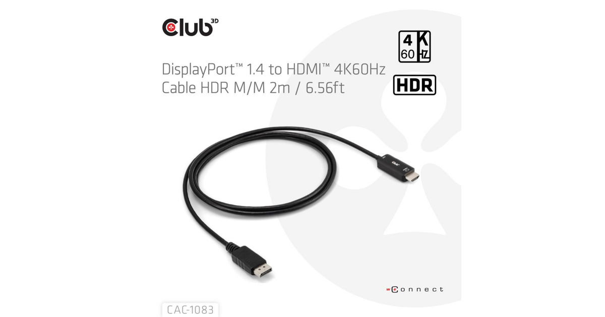 Club 3DDisplayPort 1.4 to HDMI 4K60Hz kabel adapter  (Zwart, HDR M/M 2m)
