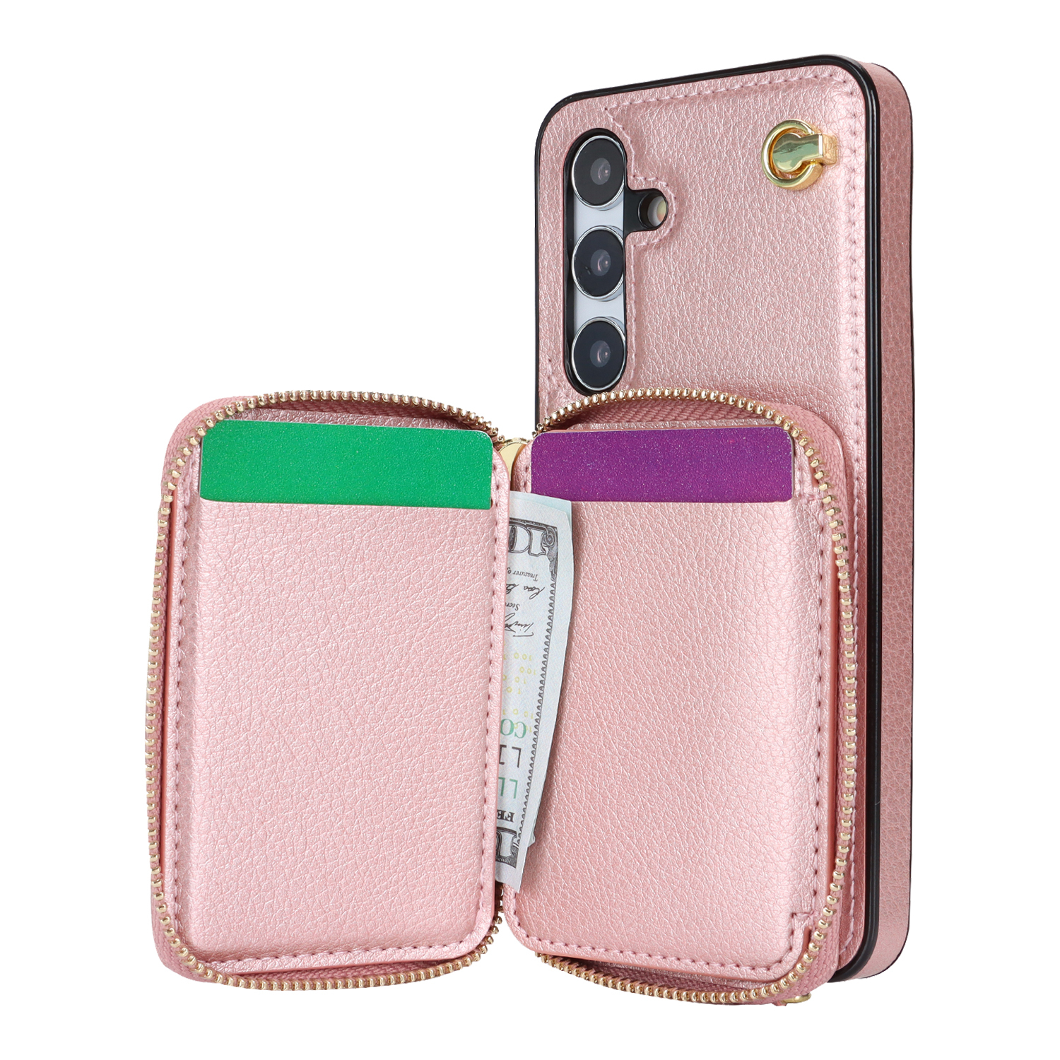 Samsung Galaxy S24  Plus Necklace Leder Schutz Hülle mit Kartenfächer   Handykette (140cm) - Roségold