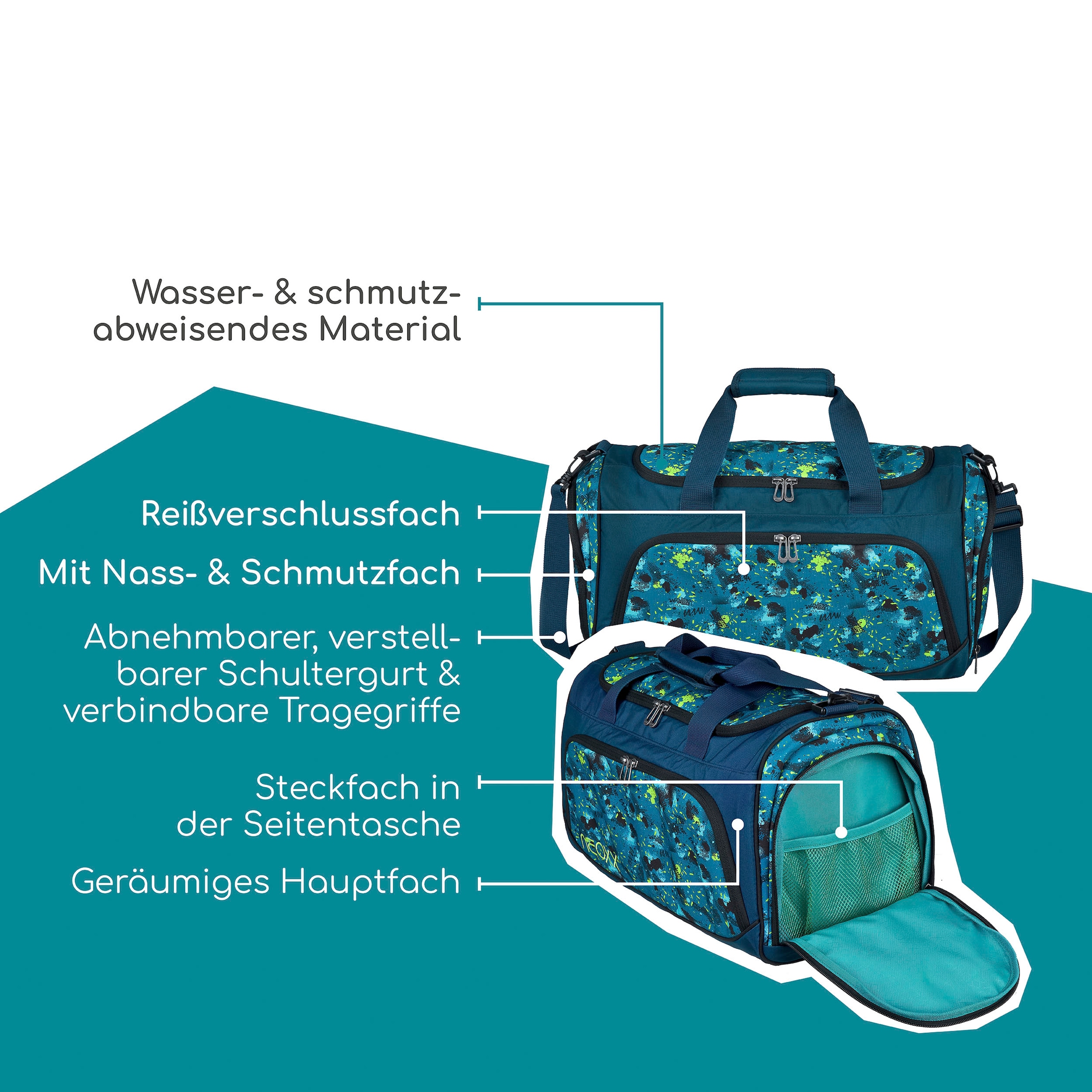 neoxx Sporttasche »Move, Petrol Extreme« teilweise aus recyceltem Material