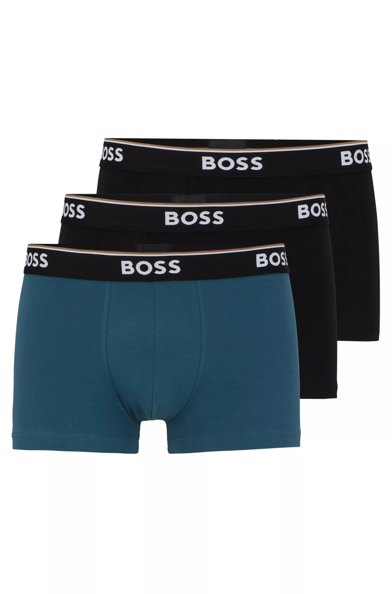 BOSS Black - Pacote com três cuecas boxer de algodão elástico com cós com logotipo.