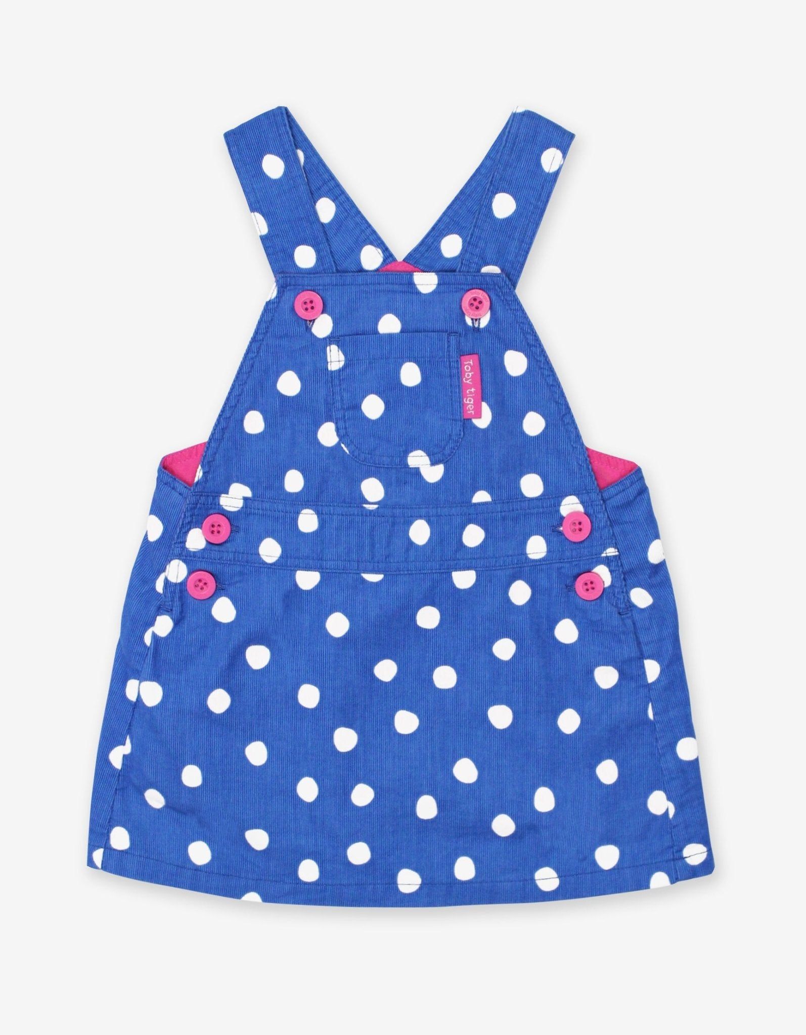 Toby Tiger Cord Latzkleid , blau mit weißen Punkten