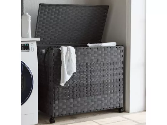 Panier à linge avec roulettes gris 66x35x60 résine tressée