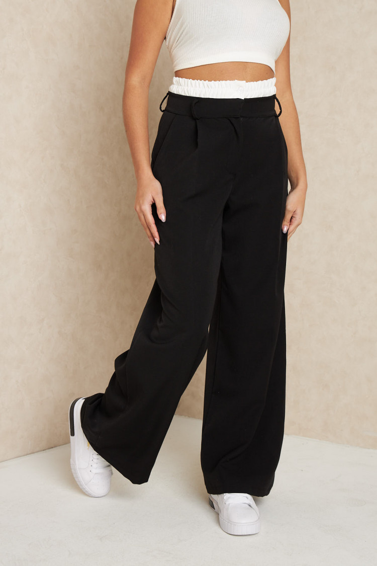 Pantalon noir à élastique blanc