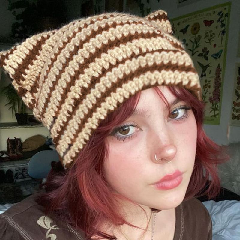 Puffie - Kattenoren Kleurblok Beanie