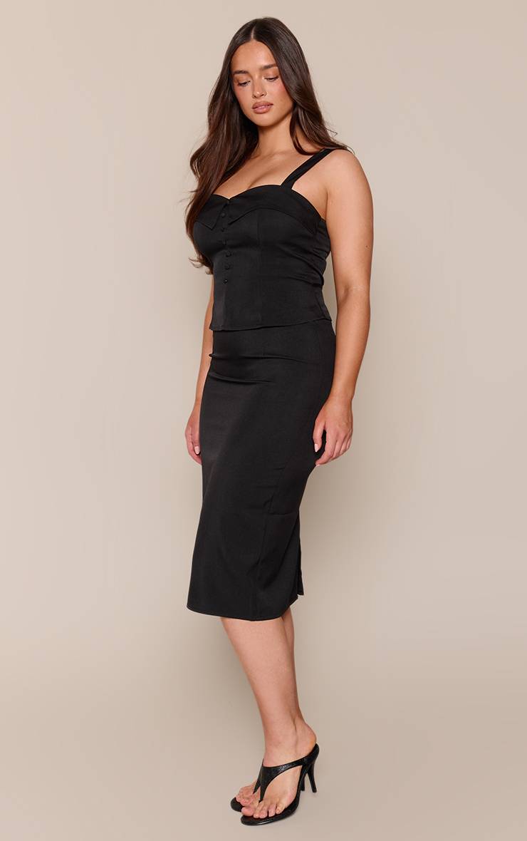 Noir Top Co-ord Ajusté À Détails Boutonnés Avec Encolure Cœur Et Ourlet Péplum