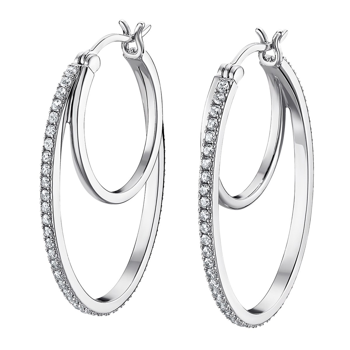 Boucles d'oreilles Double Créole Lotus Silver