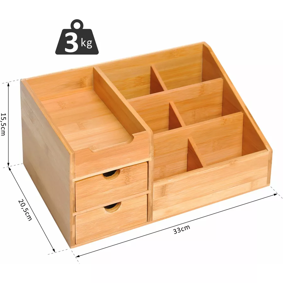 HOMCOM Schreibtischorganizer mit 2 Schubladen natur