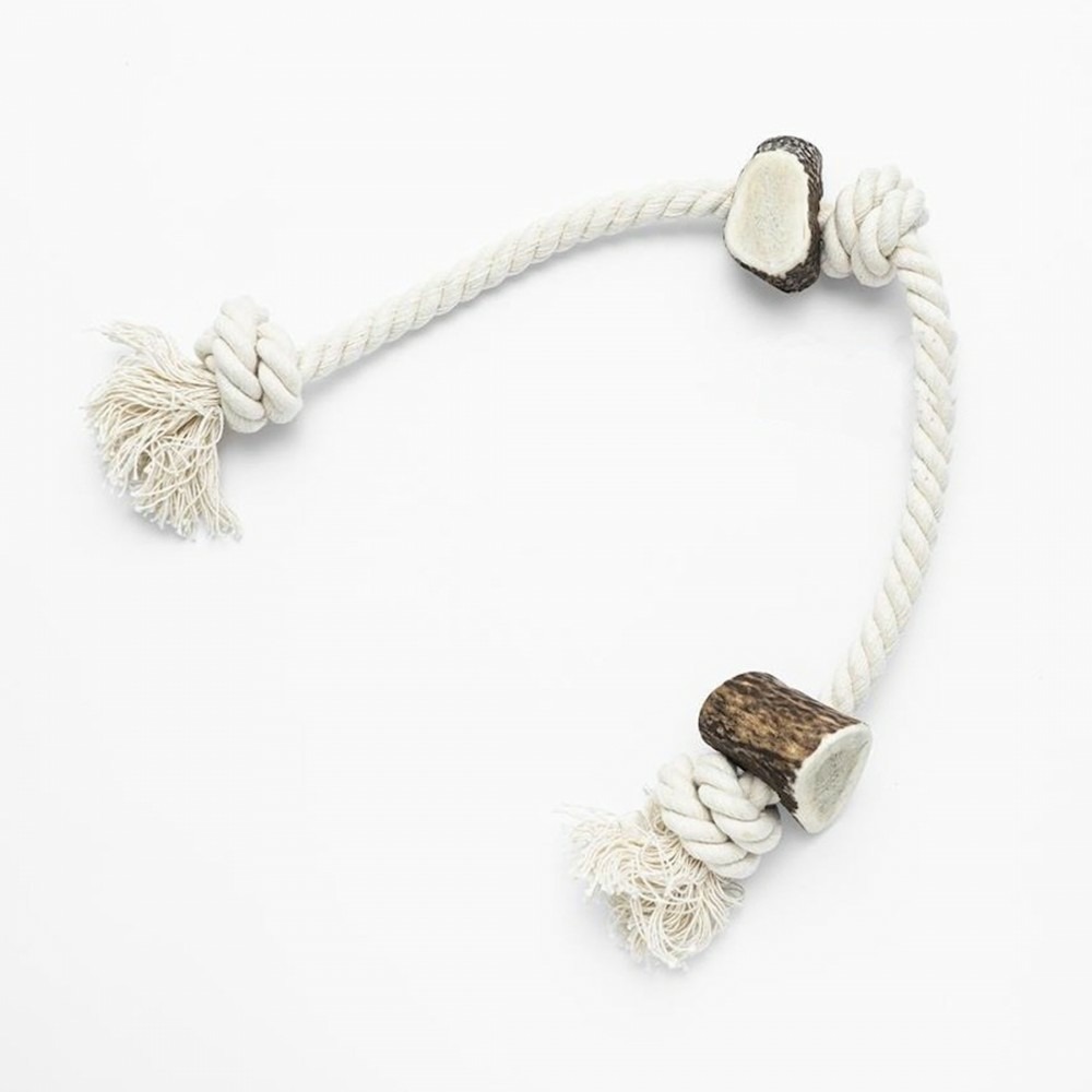 Lelu - jouet en corde naturelle pour chien avec bois de cerf naturel 30xø1,2cm