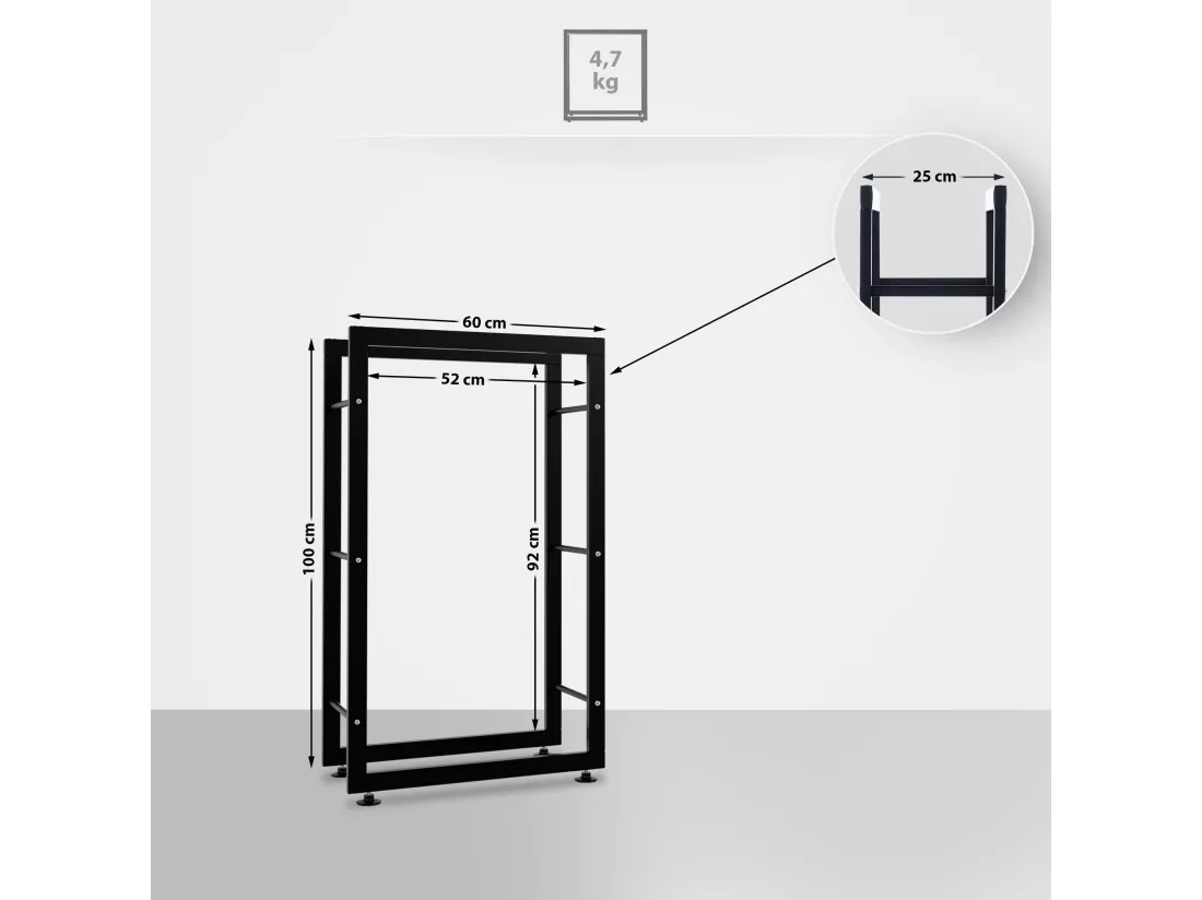 Etagère bois de cheminée - Métal - 60 x 25 x 100cm - Noir - Keri V2