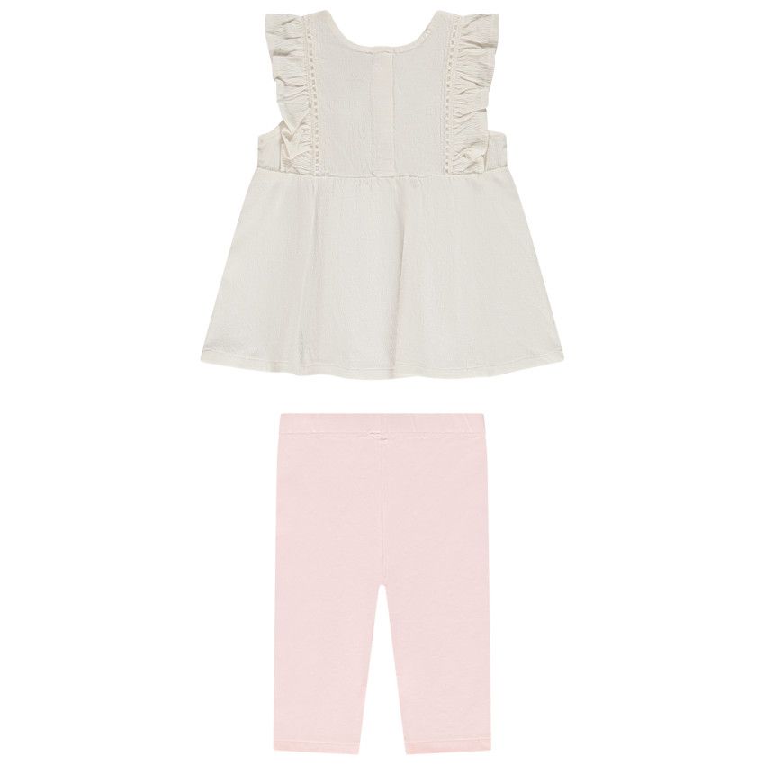 Ensemble en jersey tunique brodée + caleçon pour bébé fille - Ecru