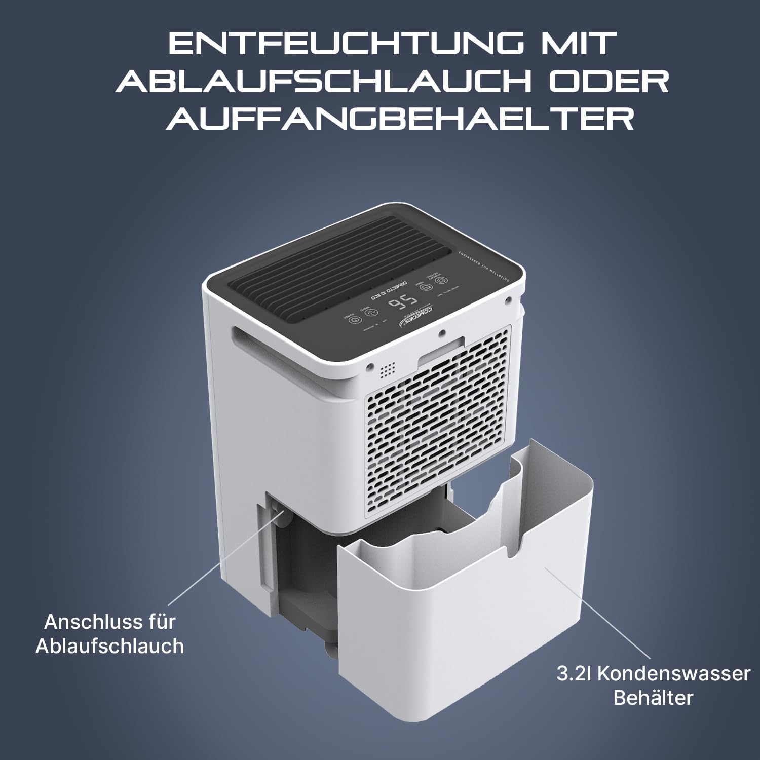 Comedes Demecto 10 eco – Geräuscharmer Effizienter Luftentfeuchter für Schlaf- und Kinderzimmer, leise & elektrische Luftentfeuchtung für Räume bis zu 40m² / 92m³