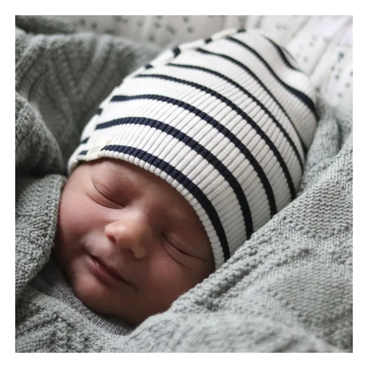 Minimalisma Bonnet Rayé en Soie Bambi | Bleu marine