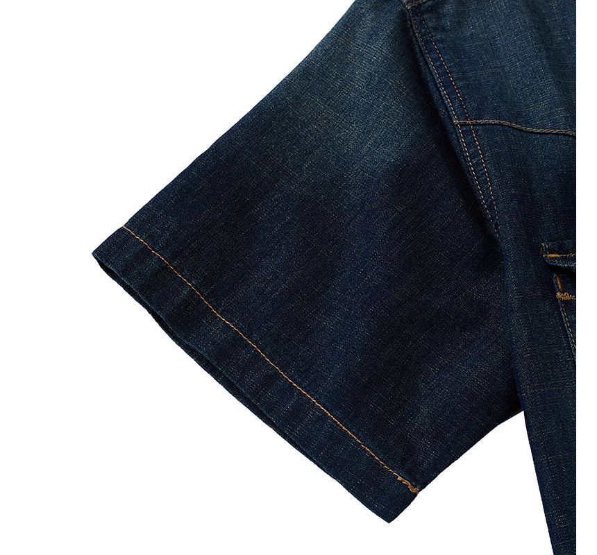 OKONKWO - Denim overhemd met korte mouwen, kraag en zakken