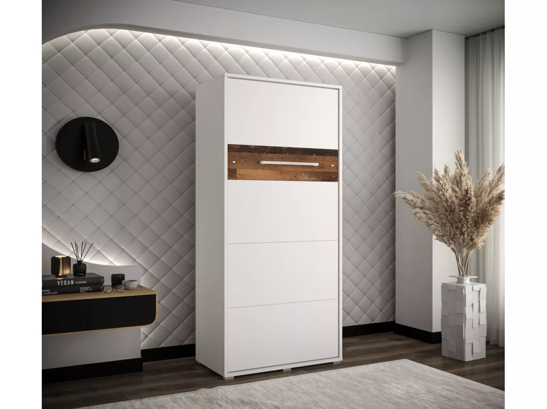 Lit escamotable home verticale 90x200 (blanc+old style)