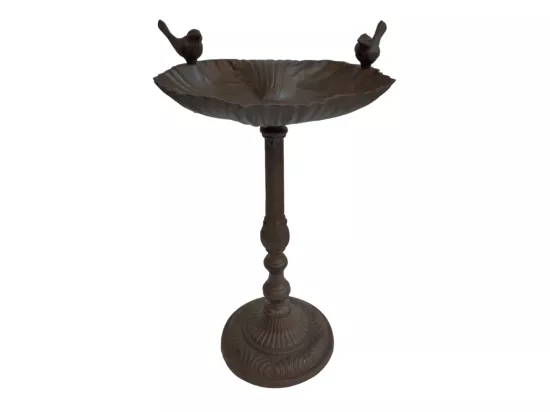 Mangeoire à oiseaux sur pied abreuvoir jardin fonte marron 50cm