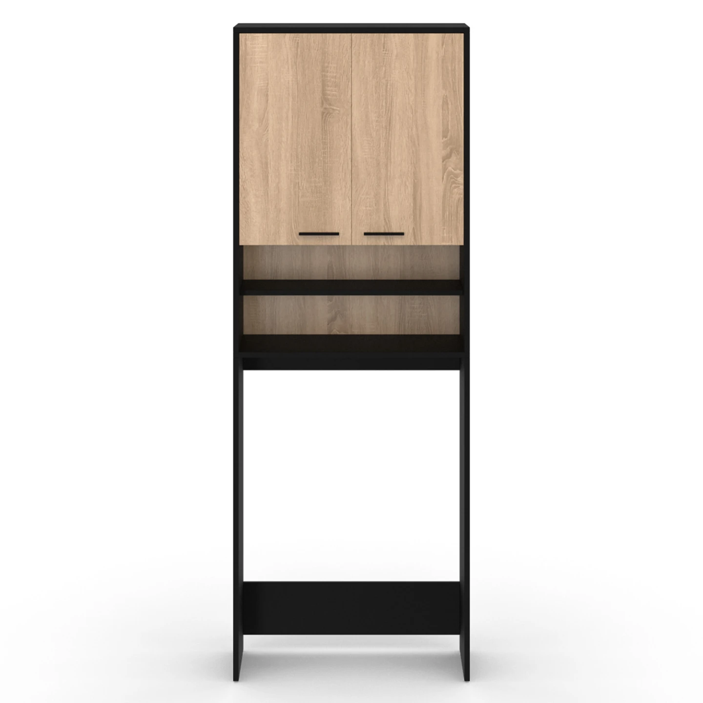 Meuble étagères de rangement dessus machine à laver et WC WALLIS noir et hêtre