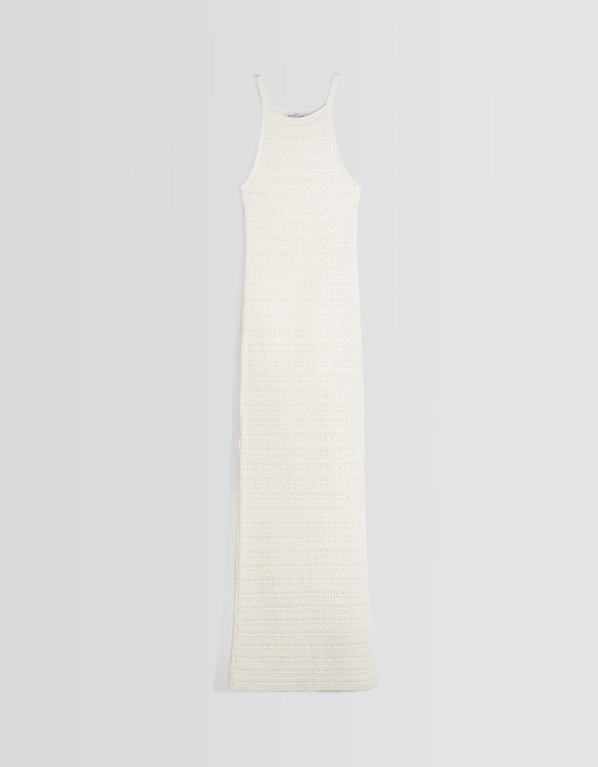 Vestido midi de tricô com decote halter